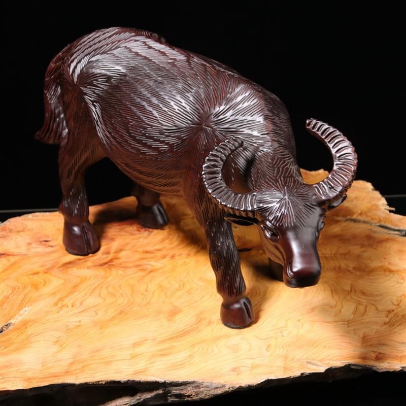 正宗府黑檀木雕水牛摆件实木十二生肖牛家居客厅办公室装饰工艺品
