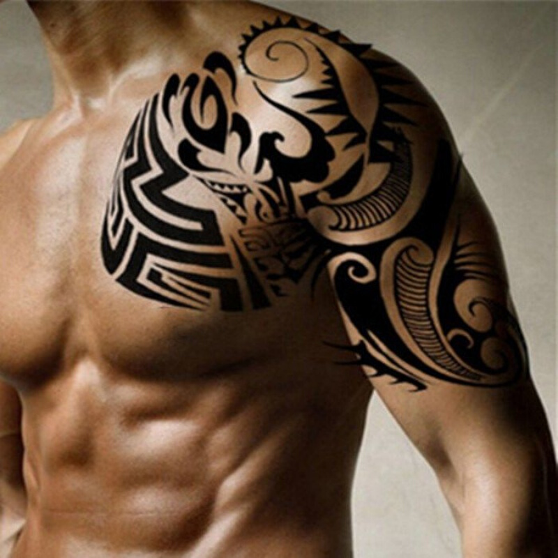 vieruodis纹身贴男女半甲 手臂胸口黑色图腾 防水刺青纸玛雅力量象征 五张