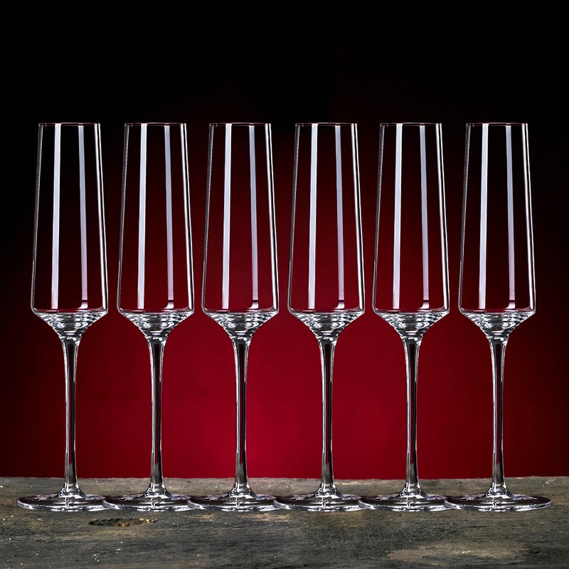 格娜斯 水晶玻璃高脚香槟杯红酒杯汽泡酒杯家用套装创意甜酒杯 美人款200ml 6只装