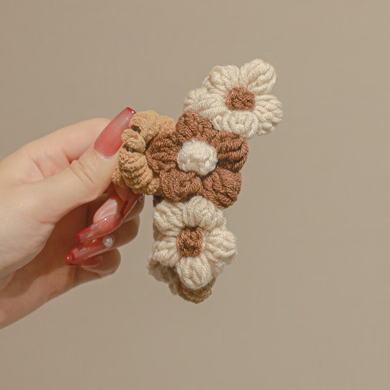 蓝榕笙美拉德手工编织花朵抓夹秋冬毛线发夹女后脑勺复古鲨鱼夹头饰