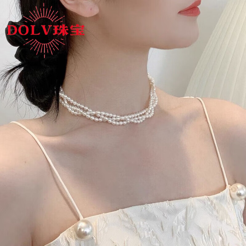 DOLV520情人节礼物甲状腺遮疤痕项链术后挡锁骨女短款珍珠麻花设计简 遮挡疤痕锁骨链