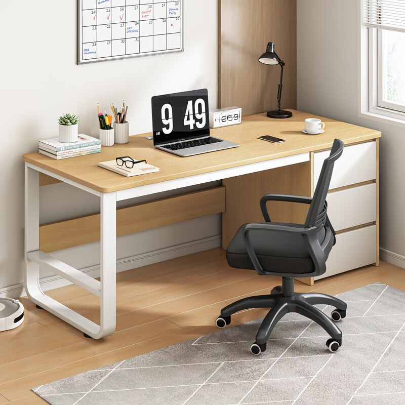 蔓斯菲尔（MSFE）电脑桌台式家用办公桌卧室带抽屉桌椅组合书桌书柜写字台学习桌 【桌椅组合】柚木色120CM