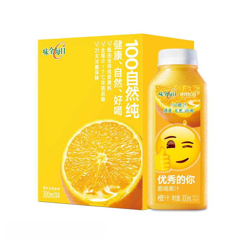 味全 每日C橙汁 300ml*4 100%果汁 冷藏果蔬汁饮料