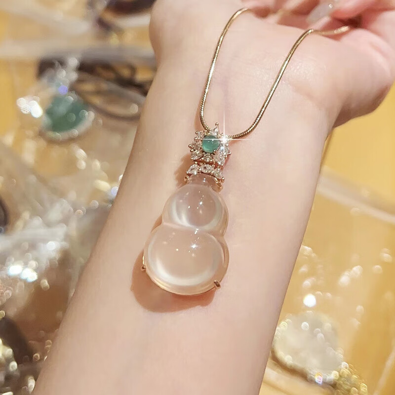 永赫冰种玉石简约大葫芦吊坠项链毛衣链设计感小众女媲美翡翠 玫瑰