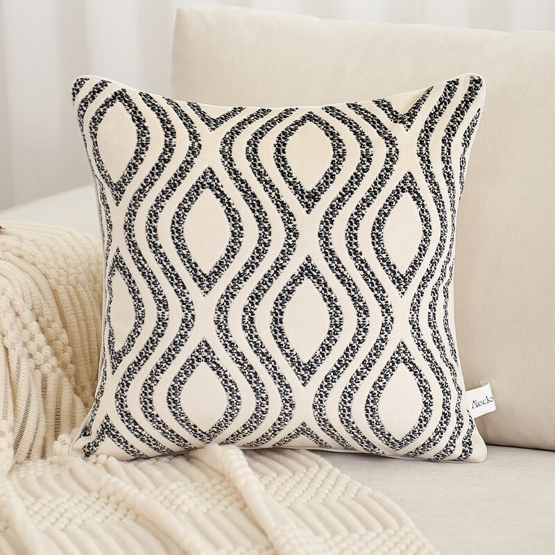 绒布波浪纹沙发抱枕腰靠背办公室午睡客厅卧室床头靠垫 流韵 黑白豹纹