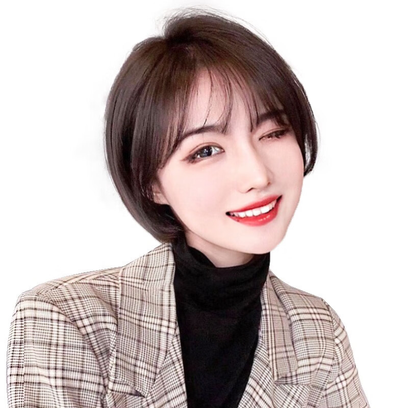 2021流行短发发型学生,初中生女2021年发型 假发女短发造型全头套韩式发型真人发丝自然全真波波头假发套bjzj2021