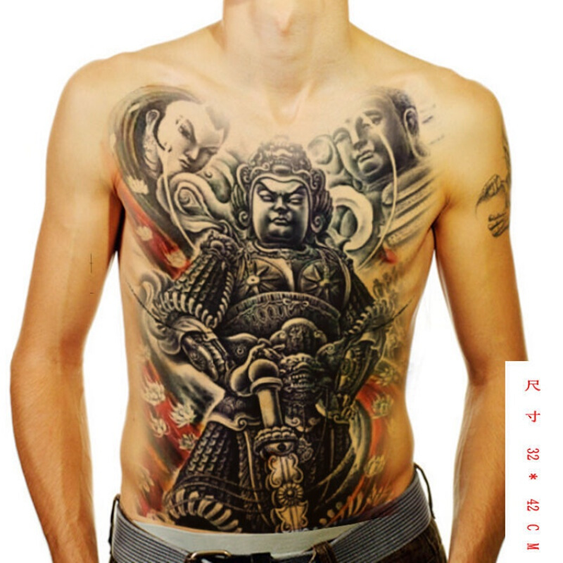vieruodis彩色后背大花胸纹身贴四大天王男女镇守天门如来祥云莲花