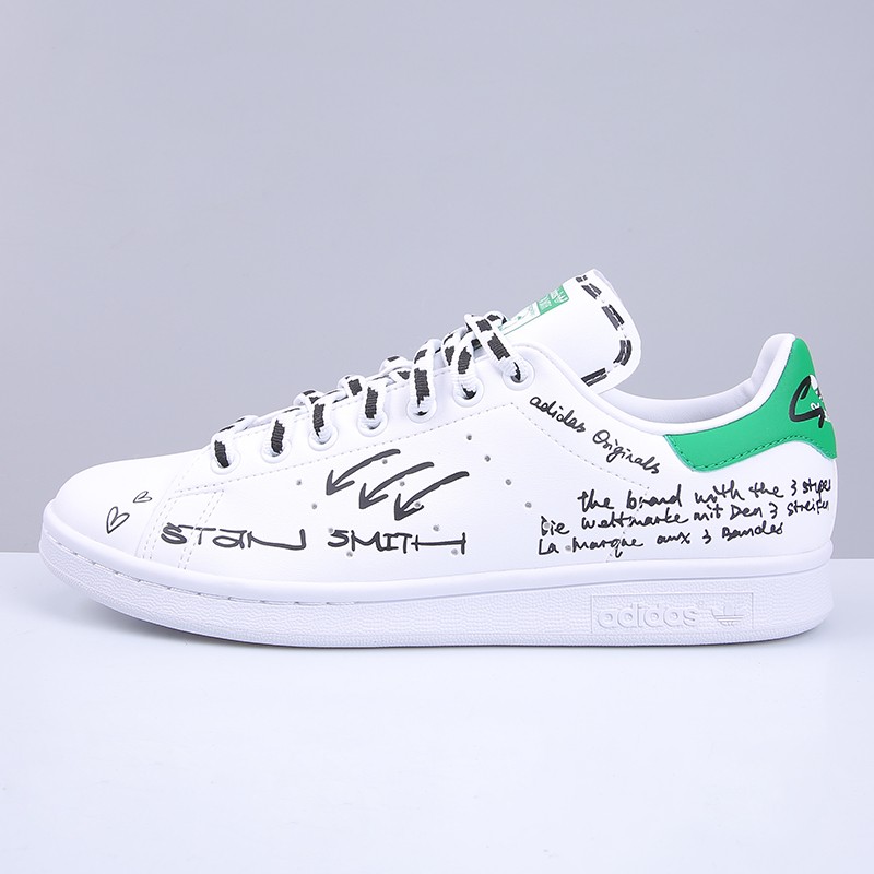 阿迪达斯(adidas)stan smith 经典三叶草绿标尾史密斯涂鸦图案运动