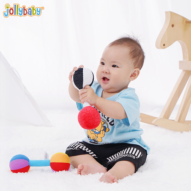 jollybaby手摇铃婴儿抓握训练宝宝摇铃玩具0-1岁新生儿6个月0-3个月婴幼儿0-6个月哑铃 训练哑铃套装（含2件）