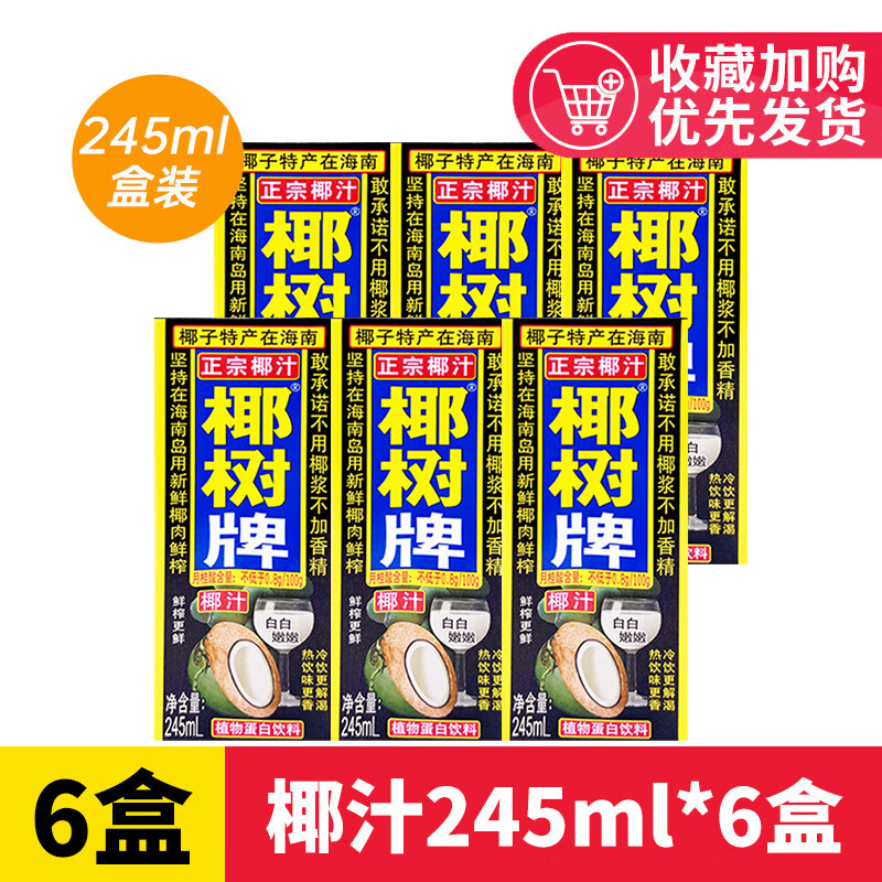 椰树正宗牌椰子汁整箱大盒植物蛋白饮料海南特产椰奶散装鲜果汁 椰树椰汁 245ml*6盒