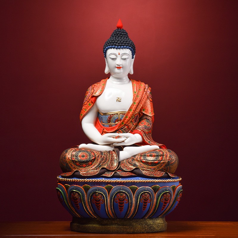 戴玉堂 极彩释迦牟尼佛 金身佛像大日如来佛像家居装饰摆件德化陶瓷