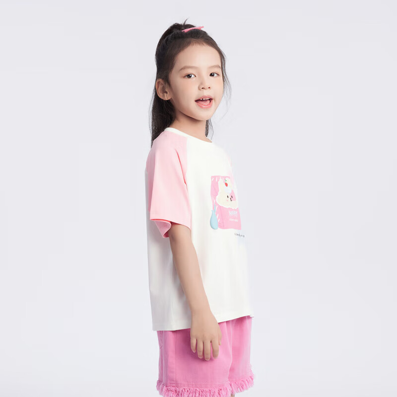 马骑顿（MQD）MQD女大童24夏新款甜美可爱插肩袖条纹兔子短袖T恤 本白 110cm