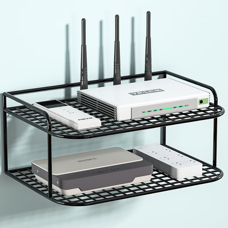 墙上置物架墙壁路由器收纳盒机顶盒挂墙放置架免打孔盒子wifi宽 白色-单层25CM