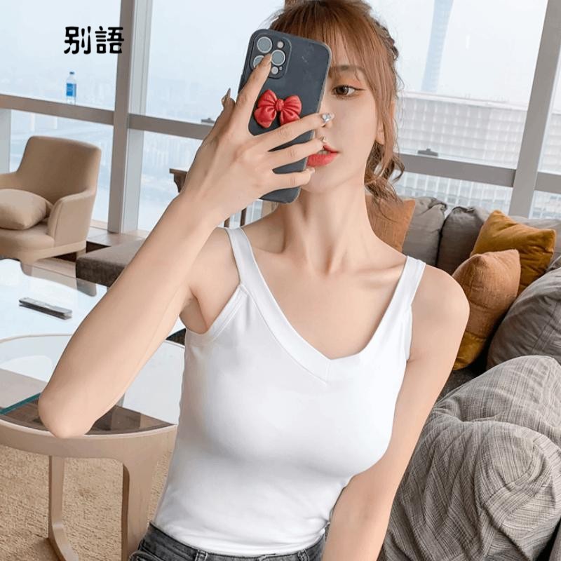别语 吊带背心女v领纯色内搭无袖美背春夏新款修身打底上衣 白色背心