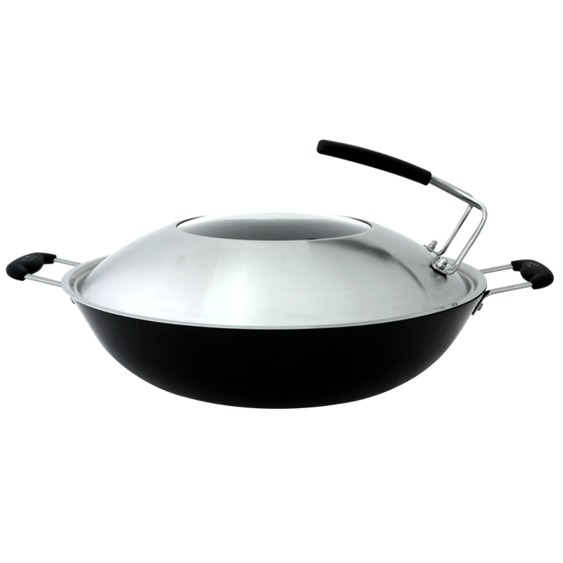 豪森(haosn)双耳炒锅铸铁传统无涂层生铁锅锅炒菜大铁锅家用炒锅带盖