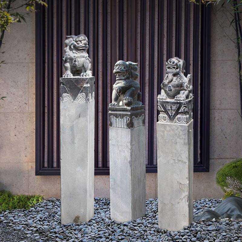 京石云京石云 石雕拴马桩仿古拴马柱青石狮子新中式落地石柱装饰摆件