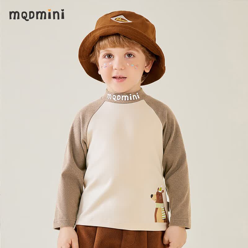 MQDMINI童装儿童T恤男童打底衫加绒上衣长袖小童保暖冬装宝宝衣服 围巾熊打底米白 110怎么样,好用不?