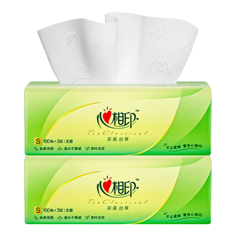 心相印抽纸茶语纸巾卫生纸纸抽家庭装母婴适用餐巾纸擦手抽纸 3层100抽1包体验装