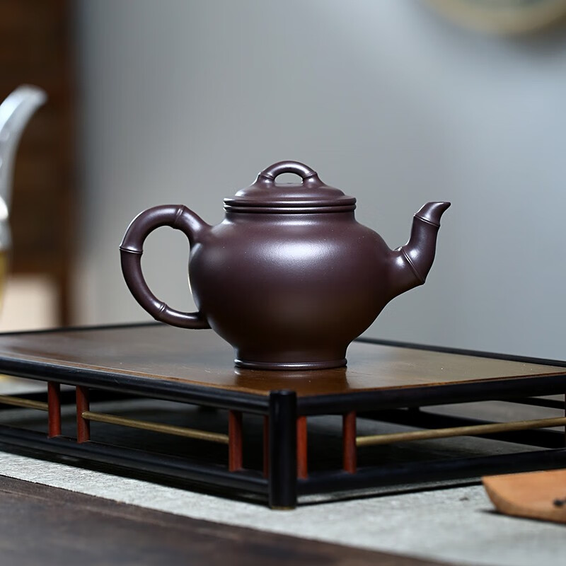 京峰阁茶具宜兴原矿老紫泥报春紫砂壶 名师全手工功夫泡茶壶单壶300cc 老紫泥报春紫砂壶300cc