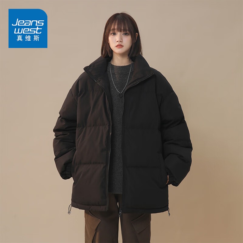 真维斯（JEANSWEST）棉服女士加厚棉袄2025年秋冬季新款小个子保暖面包服情侣棉衣外套 黑色 L