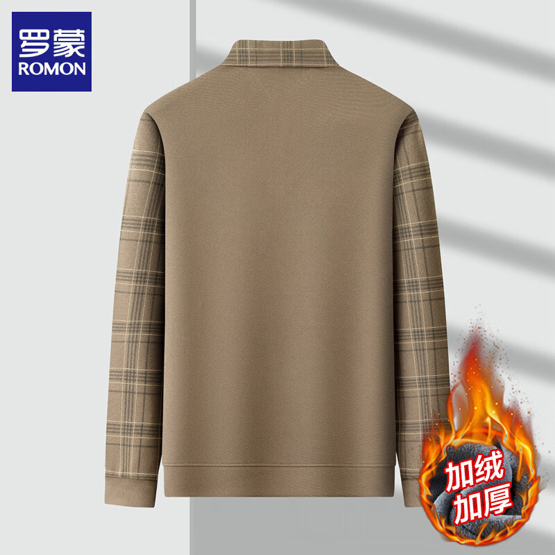 罗蒙（ROMON）假两件加绒毛衣男冬季新款商务休闲男士针织打底衫男装上衣 米白 加绒 L (建议体重120-140斤)