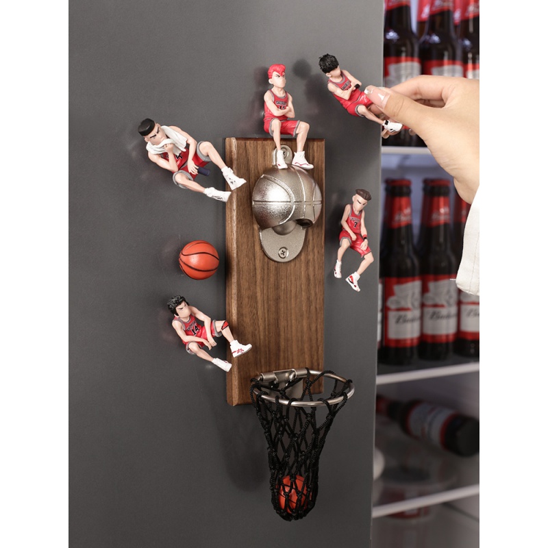 贝汉美（BHM） 创意灌篮高手冰箱贴动漫立体公仔装饰磁力贴 带网开瓶器+2个篮球+小湘北五虎