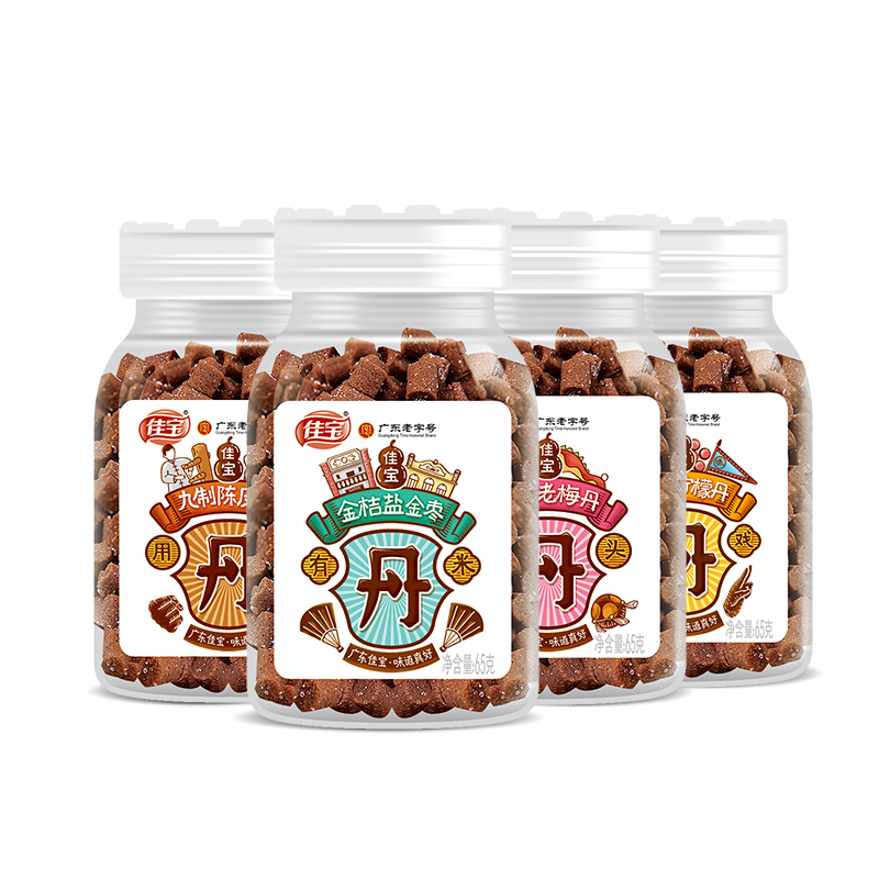 佳宝 果丹4口味组合65g*4 陈皮柠檬百草丹蜜饯果干休闲复古网红零食