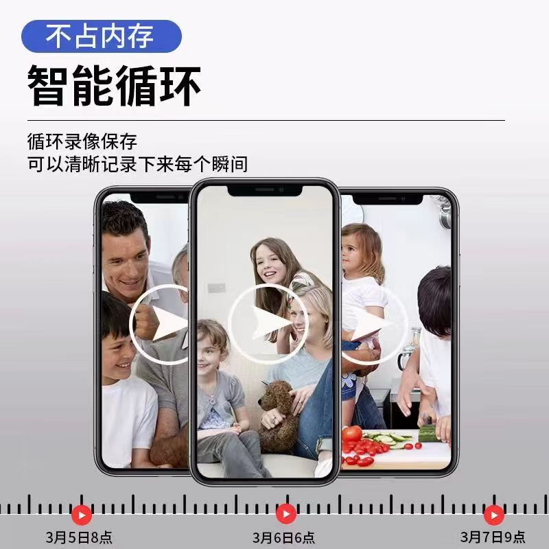 高清智能家用监控摄像头手机远程免插电无线wifi室内室外监控器 【黑色】超清版+手机远程+免安装 【无卡】不能插卡