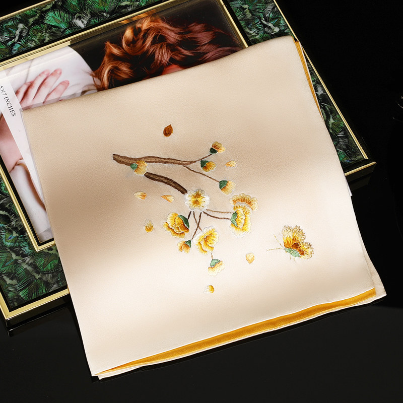 欧凡迪 真丝手帕手工苏绣手绢古风桑蚕丝刺绣花海棠传统礼品产女士