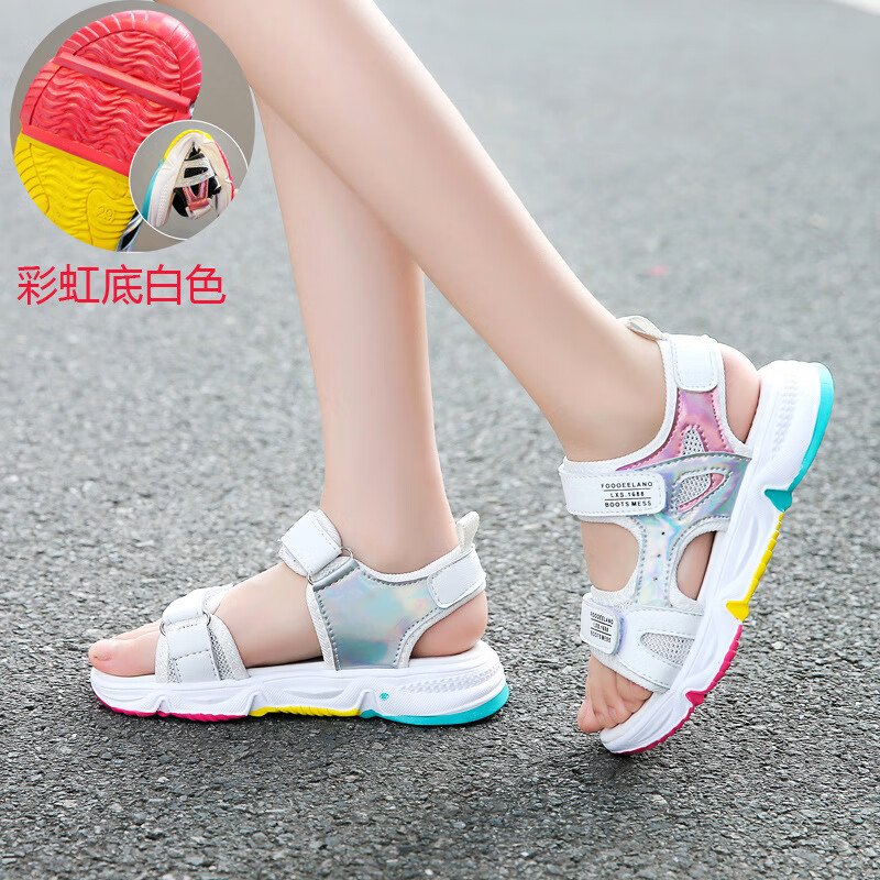 甸夏季新款女童凉鞋夏款儿童沙滩鞋软底中大童学生小女孩公主鞋 白色