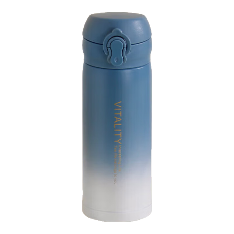 【京东物流】渐变304不锈钢学生男女保温杯简约弹跳盖便携保温 蓝白渐变-300ML