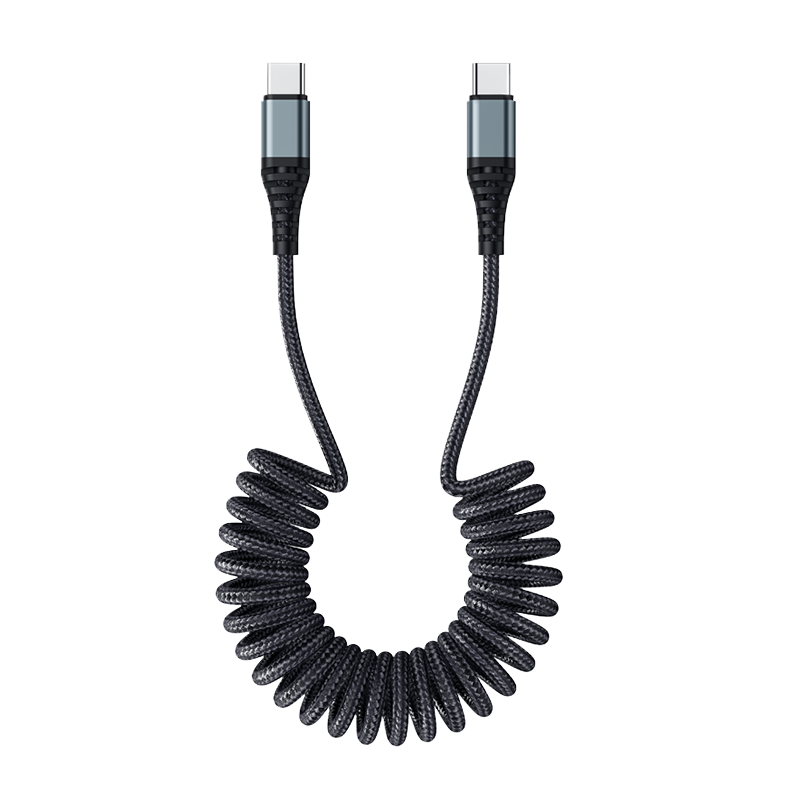 ROCK雙頭typec數(shù)據(jù)線車載充電線彈簧伸縮PD60W適用蘋果iPhone17promax/16/15手機華為榮耀Carplay小米