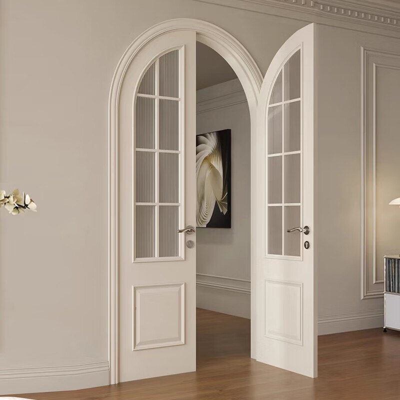 妙普乐实木拱形门 卧室门法式复古门客厅门对开门法式轻奢圆弧拱形门