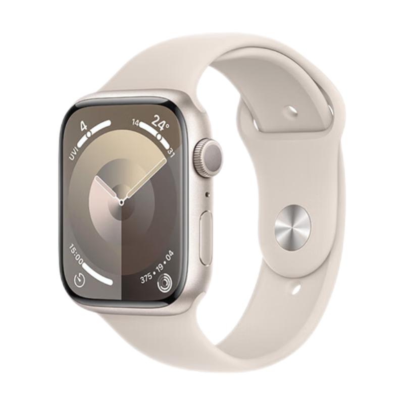 Apple 苹果 Watch Series 9 智能手表 GPS款 45mm 星光色 橡胶表带 M/L