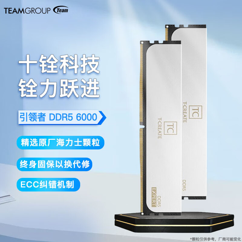 十铨科技（Team）内存DDR5海力士颗粒台式机超频马甲内存条 EXPERT引领者DDR5 6000月幕白 32GB 2条套条 (16G×2)A-die