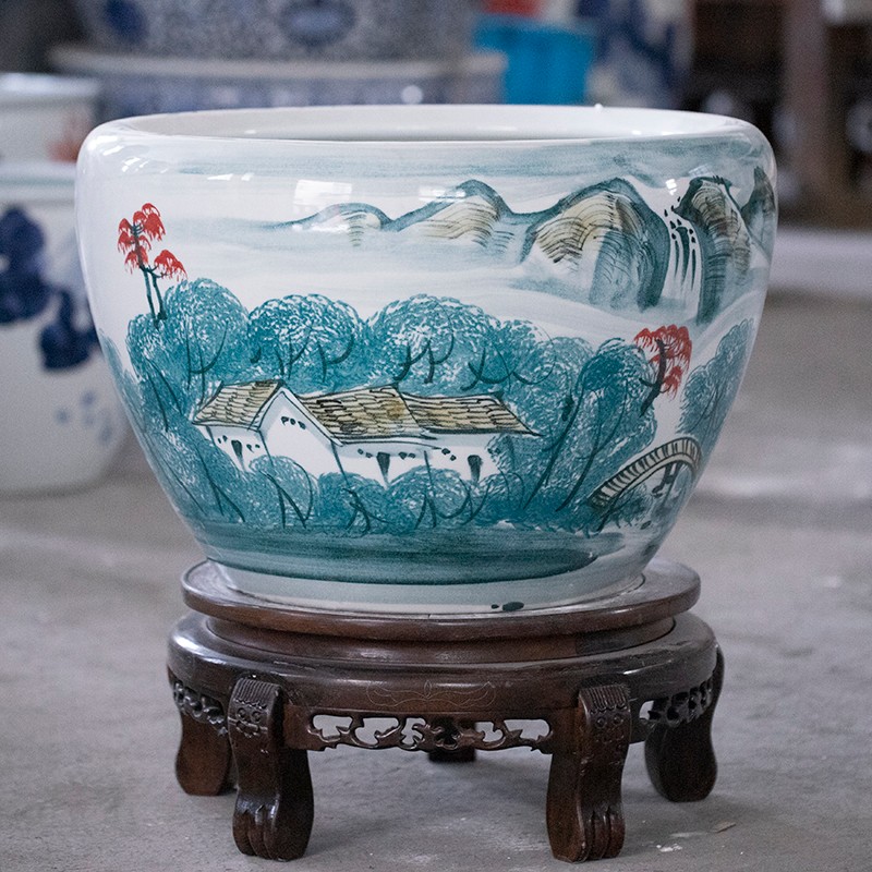 狂徒 景德镇制陶瓷鱼缸流水摆件手绘特大号金鱼缸荷花缸户外庭院养