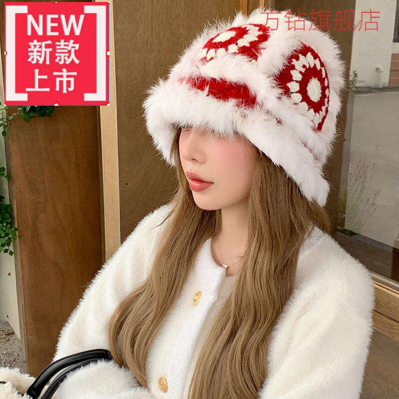 方钻冬天兔毛帽子女风雪帽东北骑车防风冬季2023新款可爱显脸小醒狮帽