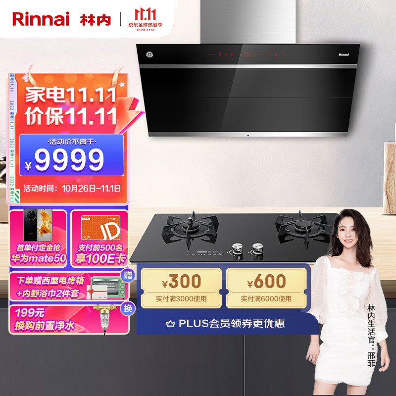 林内(rinnai)抽油烟机灶具套装 22m06/min大吸力一键爆炒4.