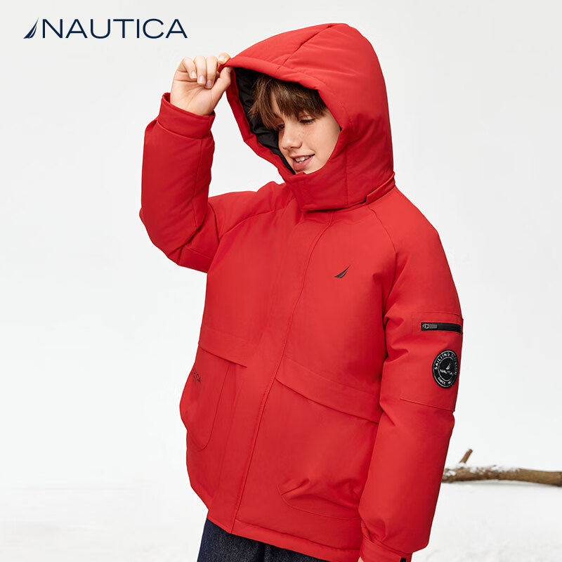 NAUTICA诺帝卡 童装男童女童羽绒服儿童冬季石墨烯户外大童保暖外套衣服 浅灰 165