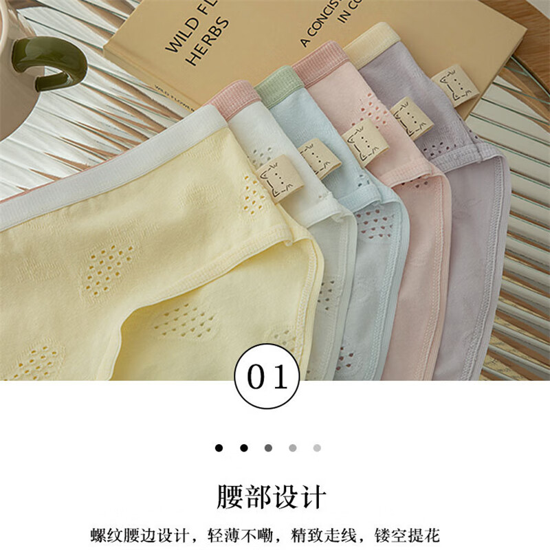 六月玫瑰 内裤女舒适柔棉健康透气女士内裤小清新高弹纯棉裆5条装 组合二 5条 XL