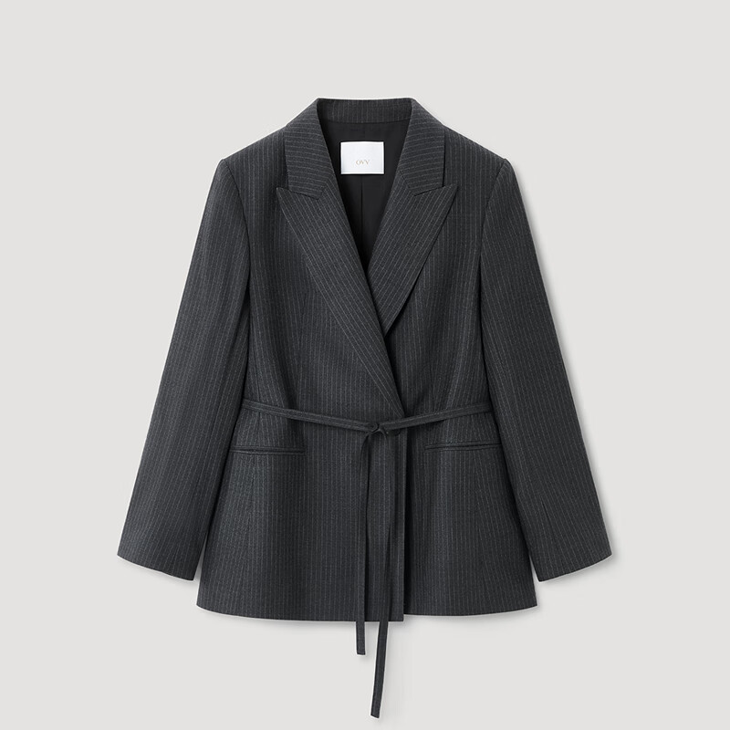 OVV2025秋冬新款女装经典微收腰随附腰带羊毛休闲西服 深空灰 M