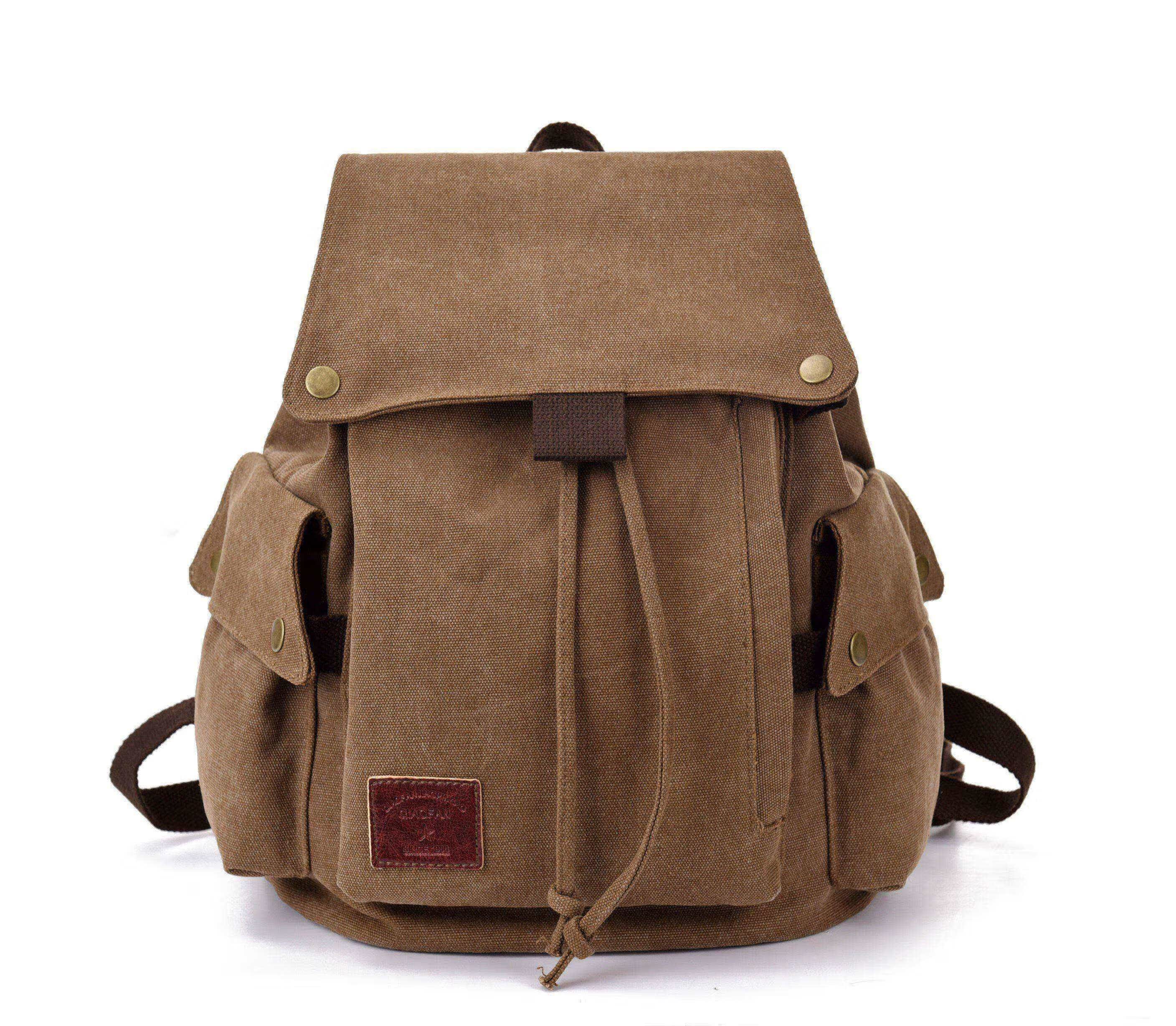 kq帆布双肩包女复古男休闲旅行抽绳女士背包日系文艺包包大学生书包