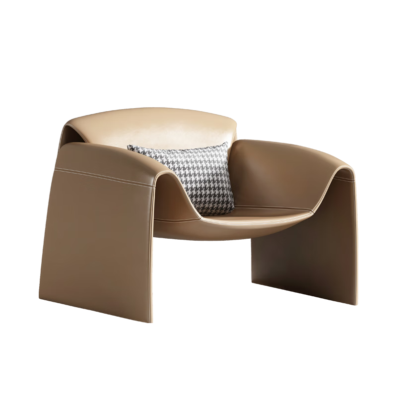 诗亭坊椅意式创意设计师休闲单人沙发椅简约极简客厅异型m字椅 卡其色