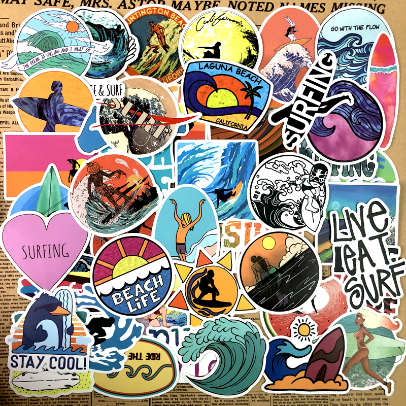 唯利多嘉宴新款夏日户外海上冲浪贴纸阳光沙滩贴画防水行李箱墙面电脑