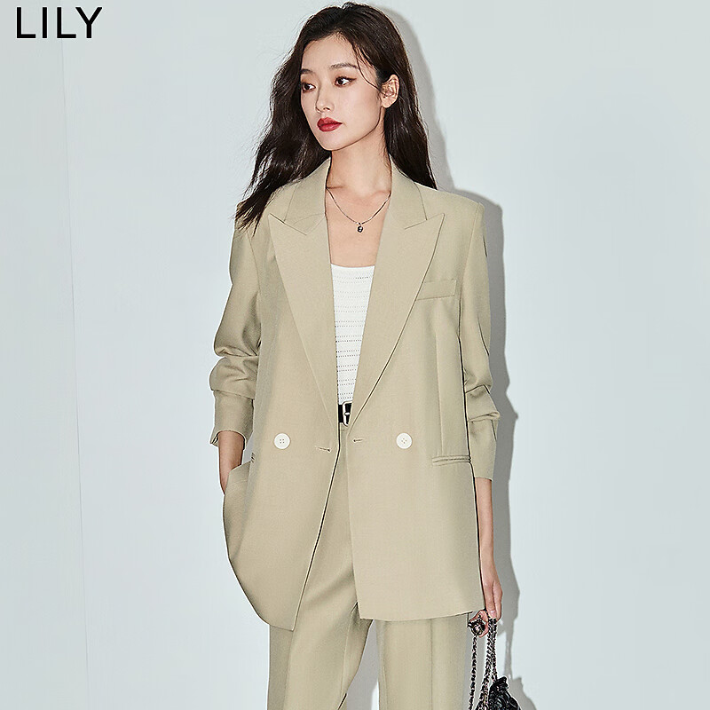 LILY【宋茜同款】秋新款女装气质高级通勤设计感简约西装外套 322灰绿 M