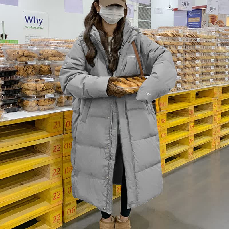韩衫影（H·SHANYING）羽绒服女2023新款冬季潮流宽松白鸭绒面包服长款外套 灰色 S码90-120斤怎么看?