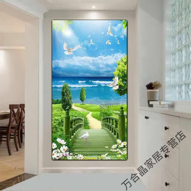 装饰画招财入户新中式过道竖版走廊挂画客厅国画山水画 金桥富路11 30