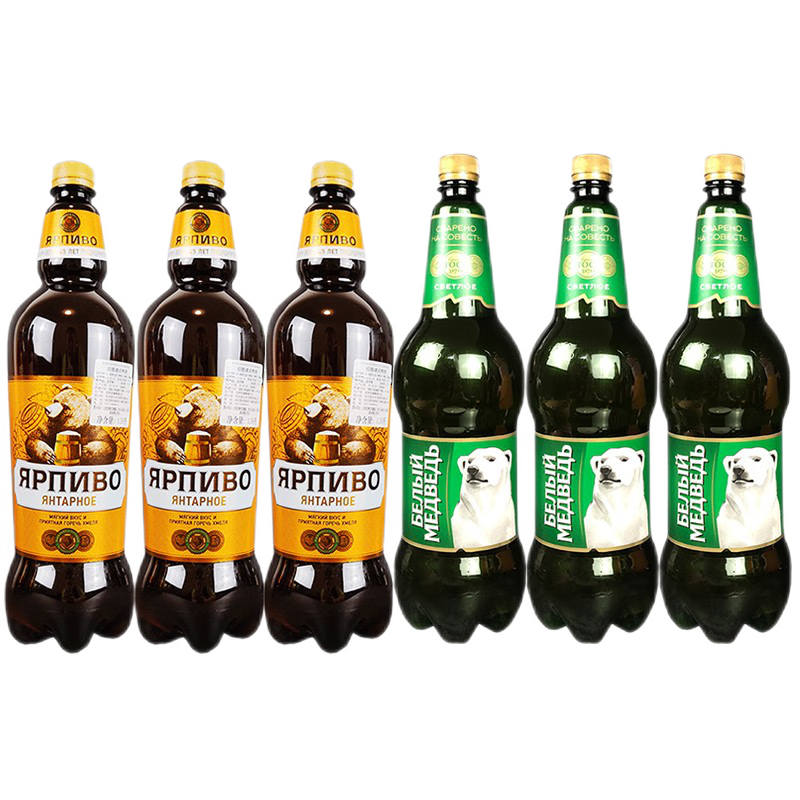 贝里麦德维熊牌俄罗斯原装进口大白熊啤酒 贝里麦德维熊牌啤酒 大桶装黄啤酒整箱 1.25L 6瓶 (白熊3+棕熊3桶)