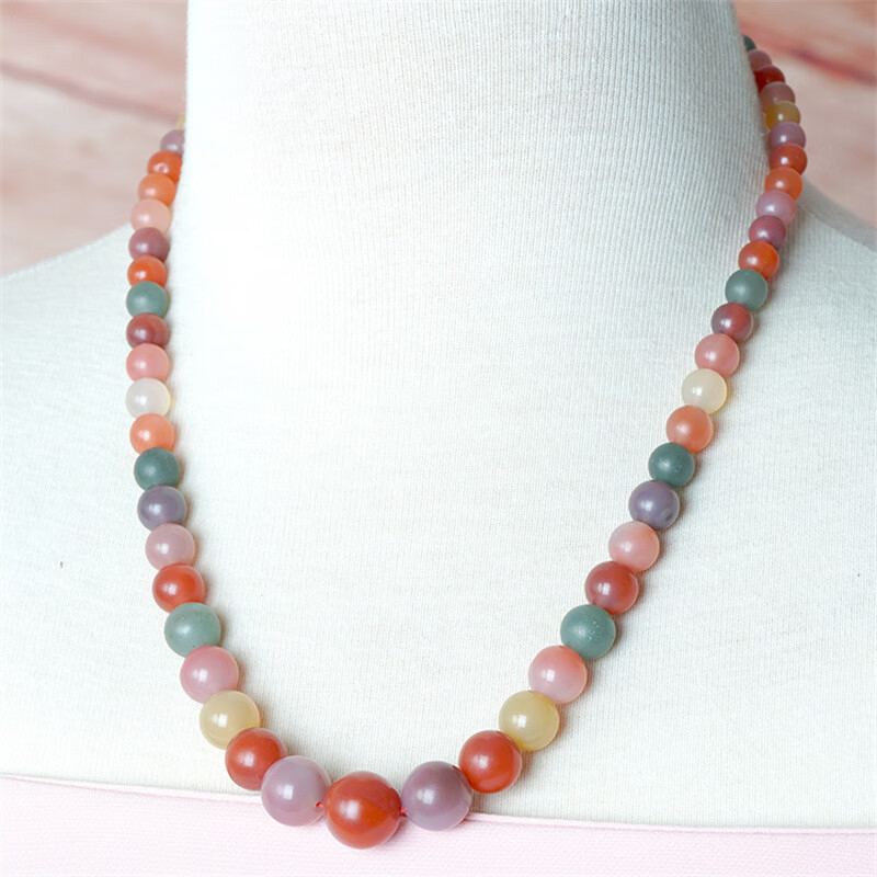子龙盐源玛瑙塔链多宝多色圆珠锁骨链女款玉石单珠挂链吊坠真玉 项链