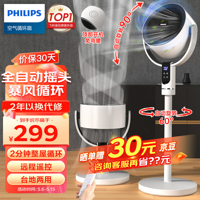 飞利浦（PHILIPS）空气循环扇电风扇落地扇家用遥控电扇3D自动摇头轻音节能小型风扇台地两用对流换气扇 ACR2242CFD